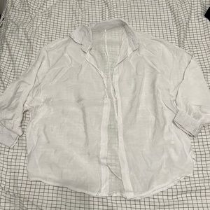 Flowy Sheer Beach Cover Up White Button Down